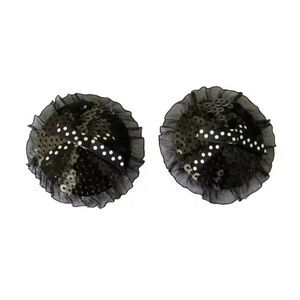 Black Sequin Pasties with Ruffle Trim – Playful Bow Accent